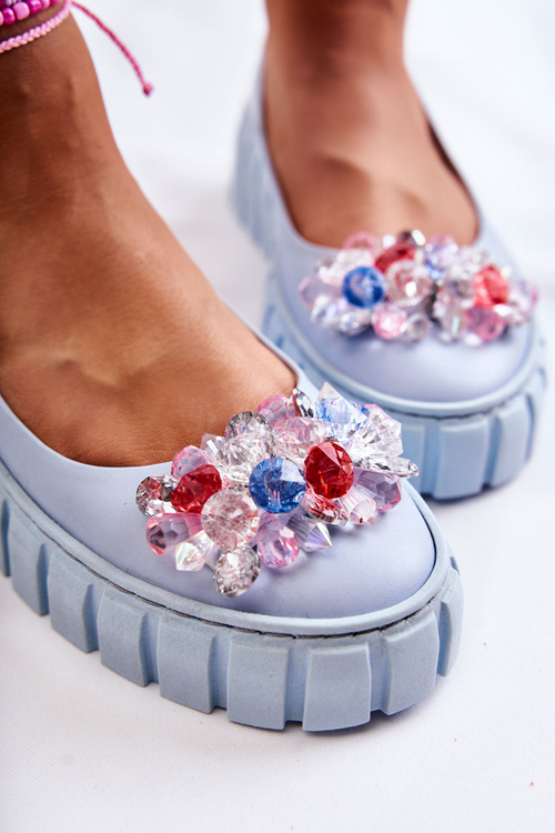 Leather Ballerinas On A Platform With Colorful Ornament Blue Ladette