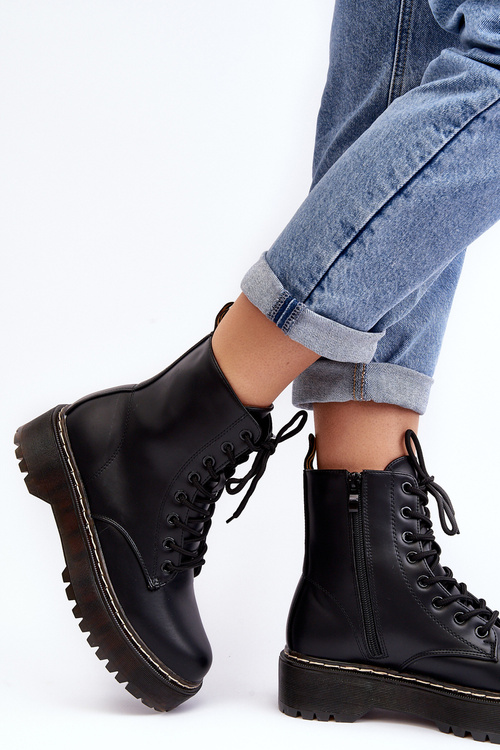 Women's Lace-up Trapper Boots Black Maddis