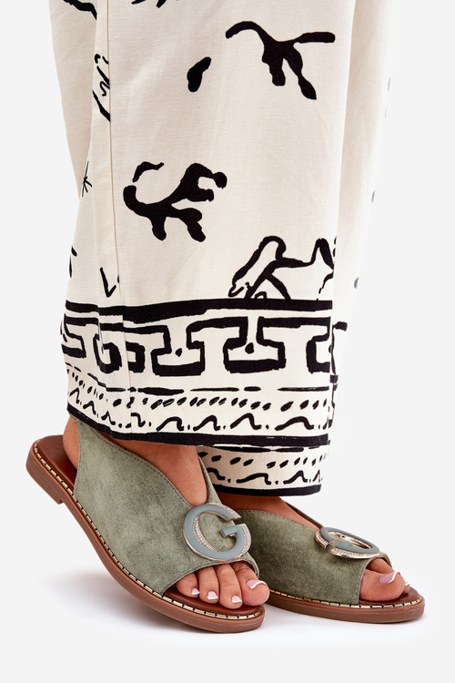 Flat Sandals With Decoration Green Haliones