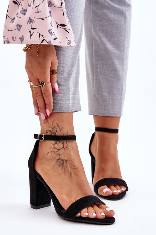 Classic Suede Heel Sandals Black Amina