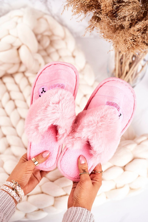 Women's Home Slippers With Fur Pink Teddy