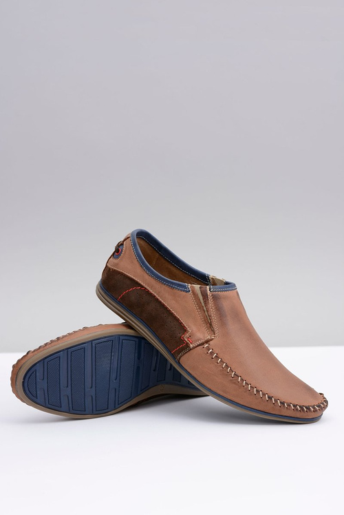 Wsuwane Polskie Męskie Mokasyny Skóra Brąz Teodoro