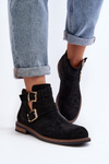 Women's Flat Heel Ankle Boots with Straps Black Melviana