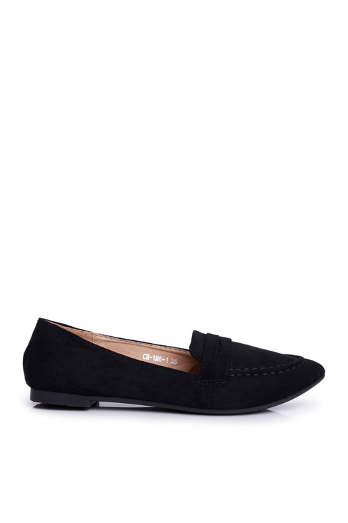 Women's Suede Moccasins CH-1M6 Black Laveria