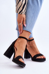 Fashionable Suede Square Heel Sandals Black Merila