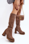 Women's suede boots with stiletto heel above the knee brown Lemar Ceraxa