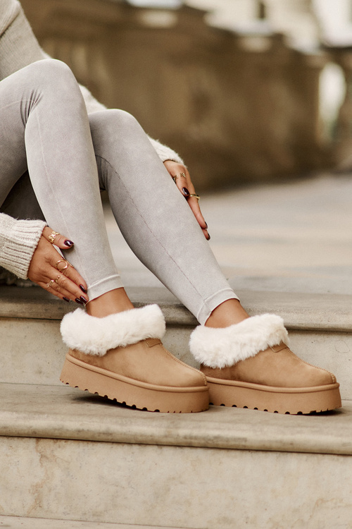 Śniegowce Z Futerkiem Eko Zamszowe Na Platformie Camel Neathoria