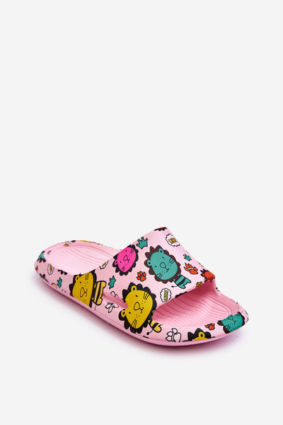 Children's Light Foam Slippers Lion Motif Dark pink Esther