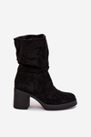 Women's Booties With Gathering On The Block Heel Warm Black Amoria