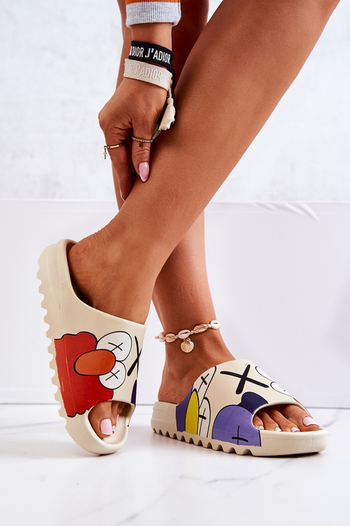 Printed Rubber Slippers Beige Monsters 