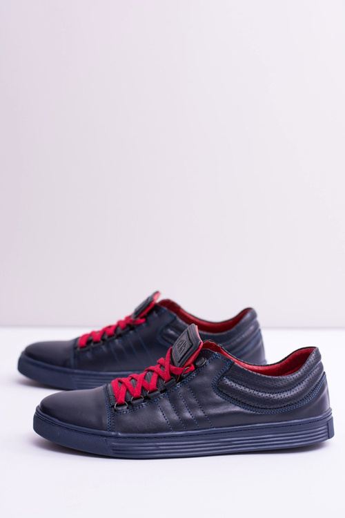 Męskie Skórzane Tenisówki Granatowe Elon