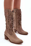 Suede Cowboy Boots Ażurowe Dark Beige Lewski 3320