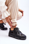 Black Platform Women's Glossy Sneakers S.Barski LR592B