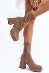 Women's ankle boots with chunky heel and platform in dark beige Adelles