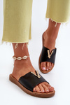 Women's flat sole sandals with eco leather decoration Black Makia