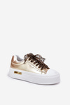 Women's Sneakers On A Massive Platform With Decorative Lacing Gold Zidora