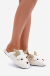 Christmas Slippers With Reindeer Motif Fur White Asielle