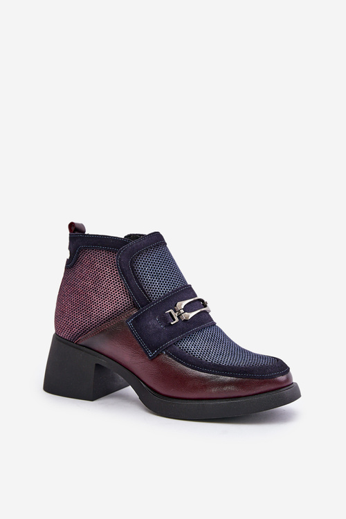 Leather Women's Boots On Thick Heel With Decoration Maciejka A6747-23 Burgundy-Naval Blue