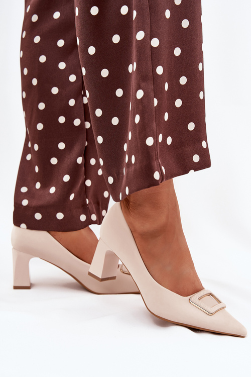 Damskie Czółenka Obcas Słupek Klamra Bordowe Seriva