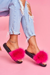 Women's Flip Flops with Natural Fur Fuchsia Naturis