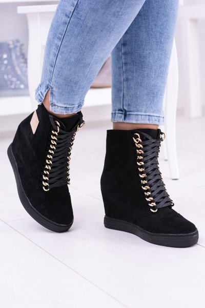 Women's Lu Boo Sneakers With Chains Suede Black Monica