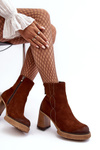 Women's Suede Boots On Heel Brown Lemar Remilda