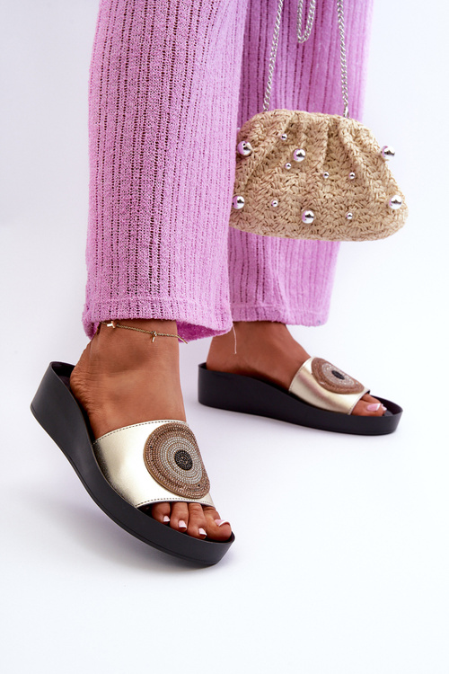 Klapki Ze Skóry Naturalnej Ozdoba Złote S.Barski KV27-019