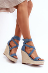 Denim Wedge Sandals with Woven Detail Blue Salthe
