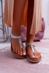 Women's Flat Slip-on Sandals with Zircons Silver Mabellena