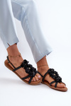 Women's Flat Sandals Adorned with Black Flowers Abidina