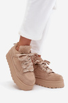 Śniegowce Damskie Sznurowane Platforma Futerko Beżowe Tavelle