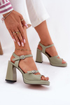 Ladies leather sandals on heel Vinceza 77110 green