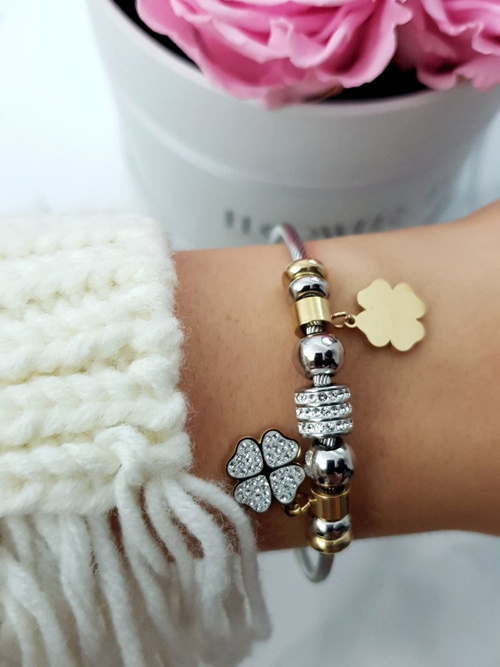 Women's Wire Bracelet Rose Gold Clovers Pendants Charms