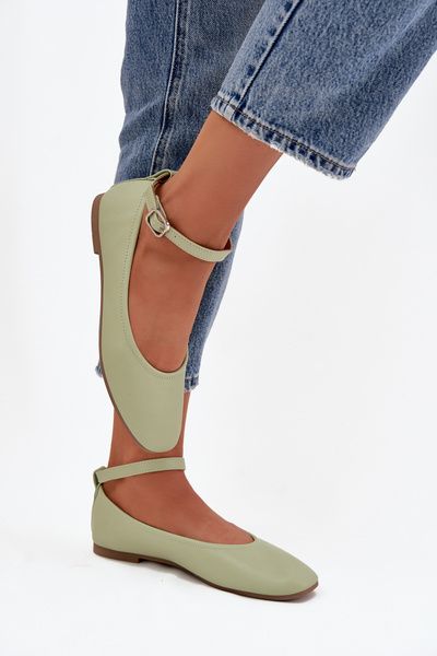 Baleriny Z Paseczkiem I Klamrą Zielone Janelor