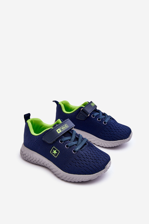 Buty Sportowe Dziecięce Na Rzep Granatowo-Zielone Brego 22DZ23-4843