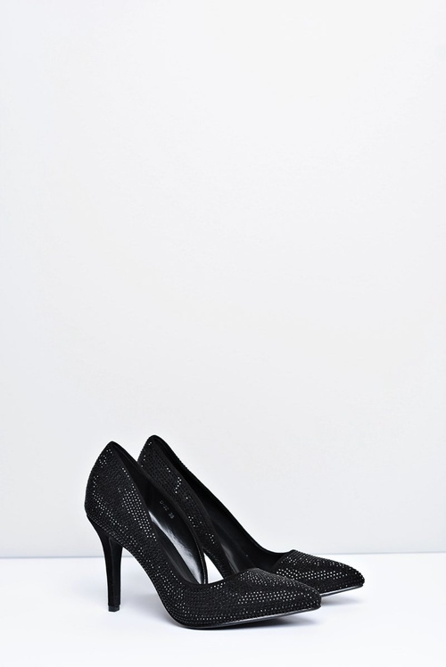 Women's Black Suede Zircon Asymmetrical Santee Stilettos