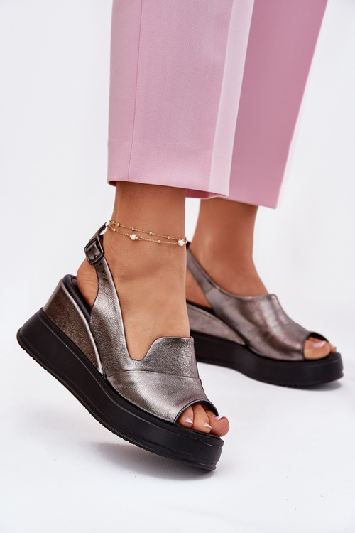 Womens Leather Wedge Sandals Artiker 54C0402 Graphite