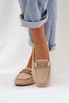 Women's eco suede moccasins with decoration beige Seathra