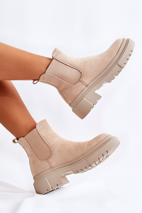 Suede Slip On Worker Boots Beige Lorea