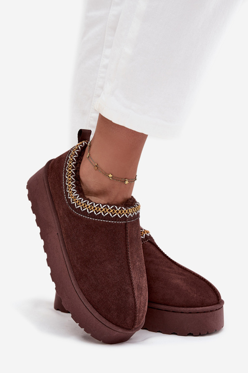 Low Women's Snow Boots with Embroidery on Platform Chocolate Taliah