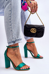 Satin High Heel Sandals Green Linsy