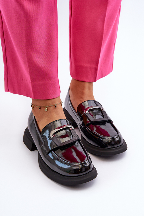 Black Women's Patent Leather Moccasins Fidodia