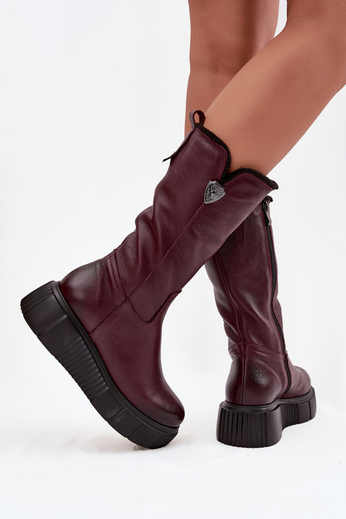 Women's Leather Boots With Wool Zazoo 70121 Bordeaux