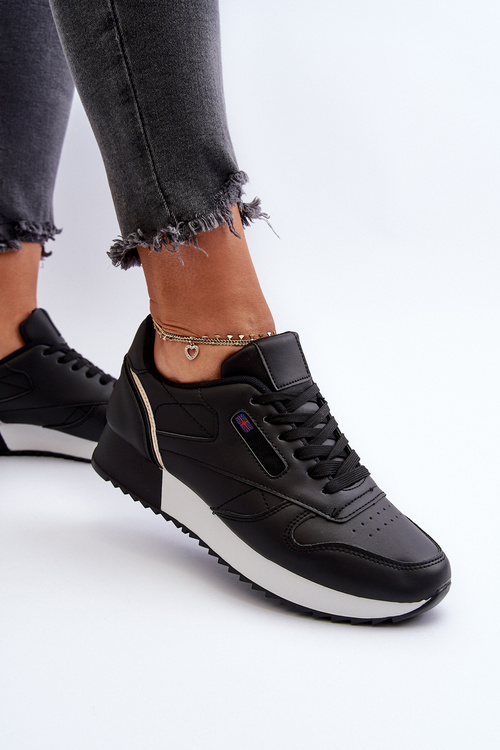 Black Leather Platform Lace-Up Sports Shoes Merida
