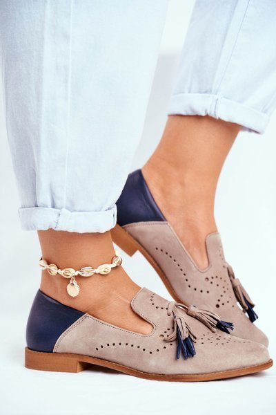 Women's Half Shoes Maciejka Leather Moccasins Beige 04484-04/00-5