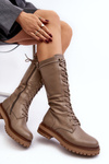 Women's Mid-Calf Lace-Up Combat Boots Beige Elavettsa