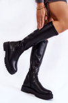 Women's Leather Boots On The Platform Black Aretha