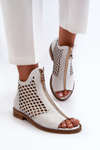 White Leather Laced Sandals with Zip Zazoo 977/L