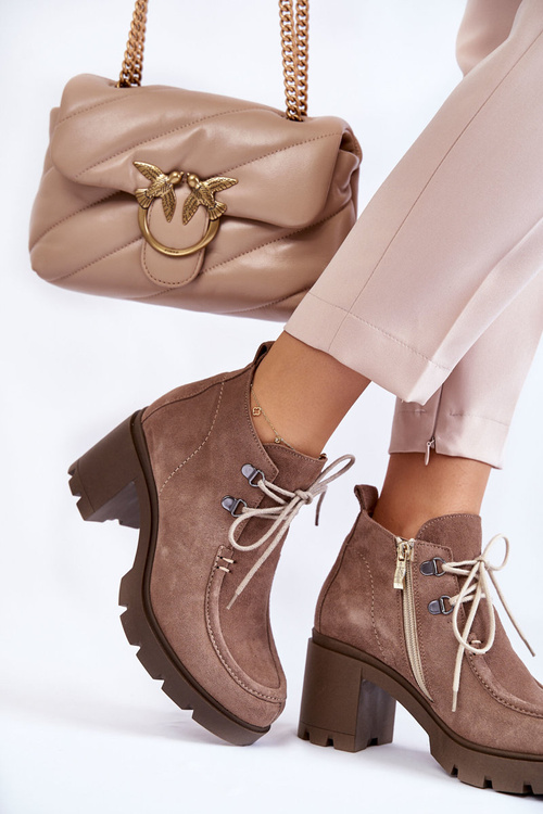 Botki Zamszowe Wiązane Jasnobrązowe Lemar Marianne