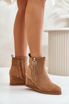 Insulated wedge boots with decorative zipper eco suede camel Leretha